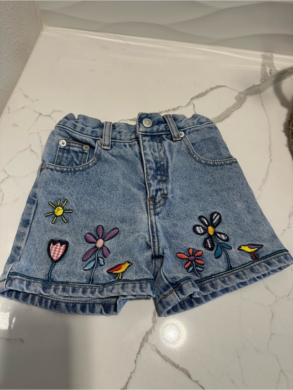 Vtg Jordache Girl's Blue Denim Shorts  Embroidery Flowers Size 4 Cottage Core